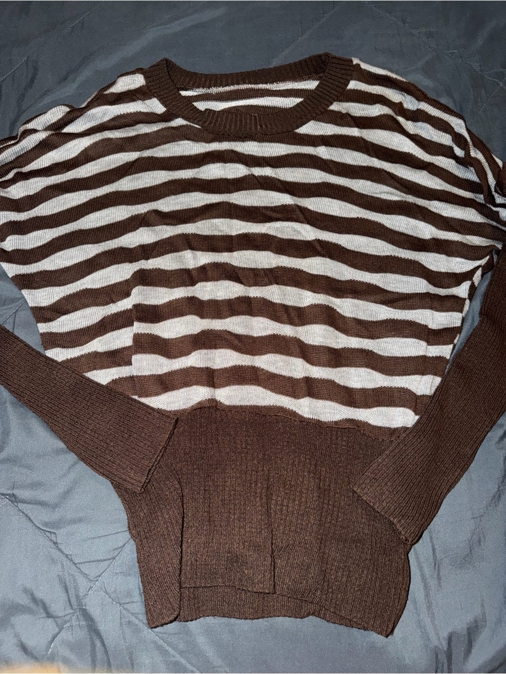 Women's Brown & Cream Striped Crewneck Sweater
